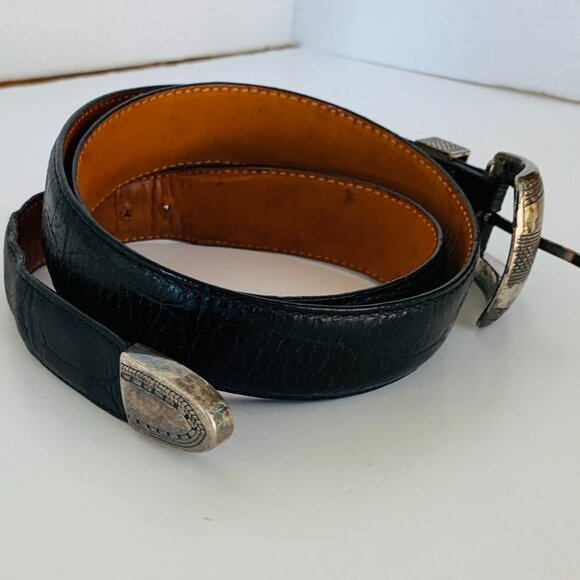Brighton Accessories - UNISEX BELT ONYX by BRIGHTON BLACK LEATHER STITCHED TWO SIDES Waist 36